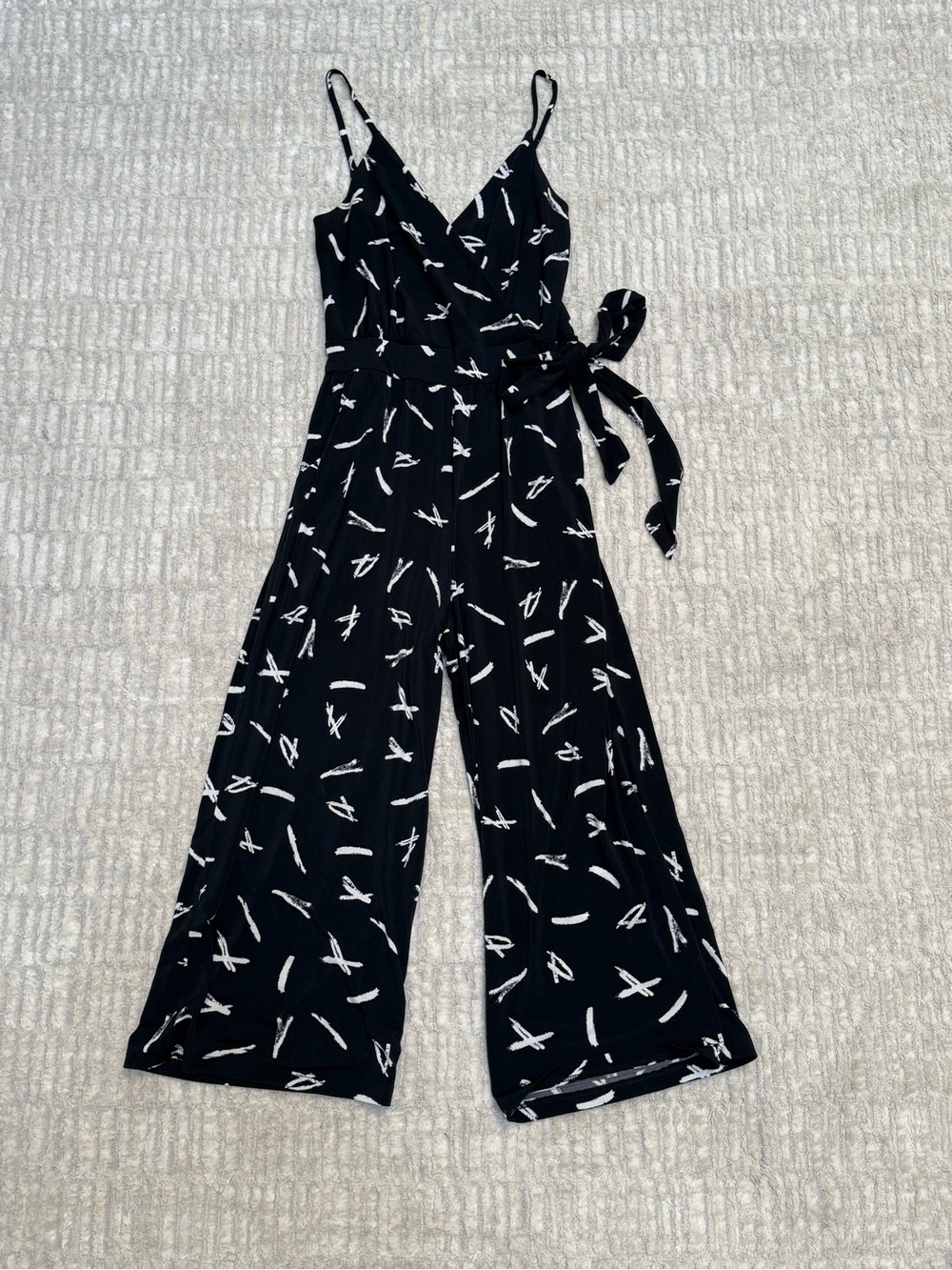 Black Printed Wrap Jumpsuit with Tie Waist